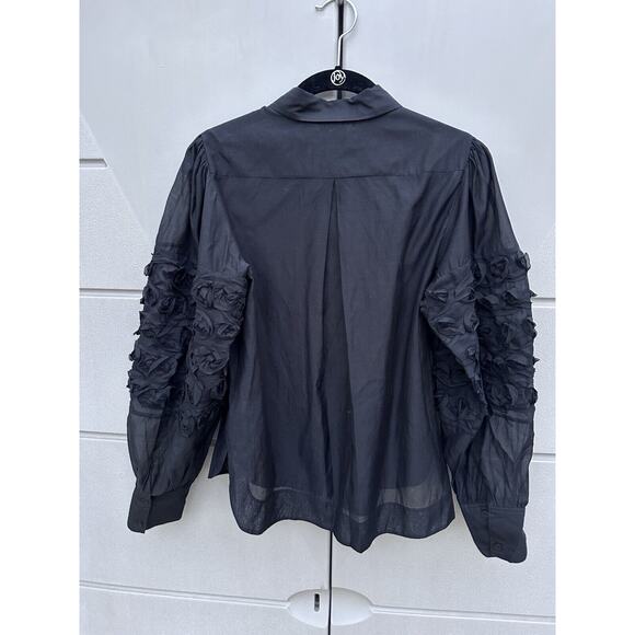 Rebecca Taylor $295 Women's Black Silk Ribbon Trim Sheer Button-Up Size S Luxury - Picture 15 of 16